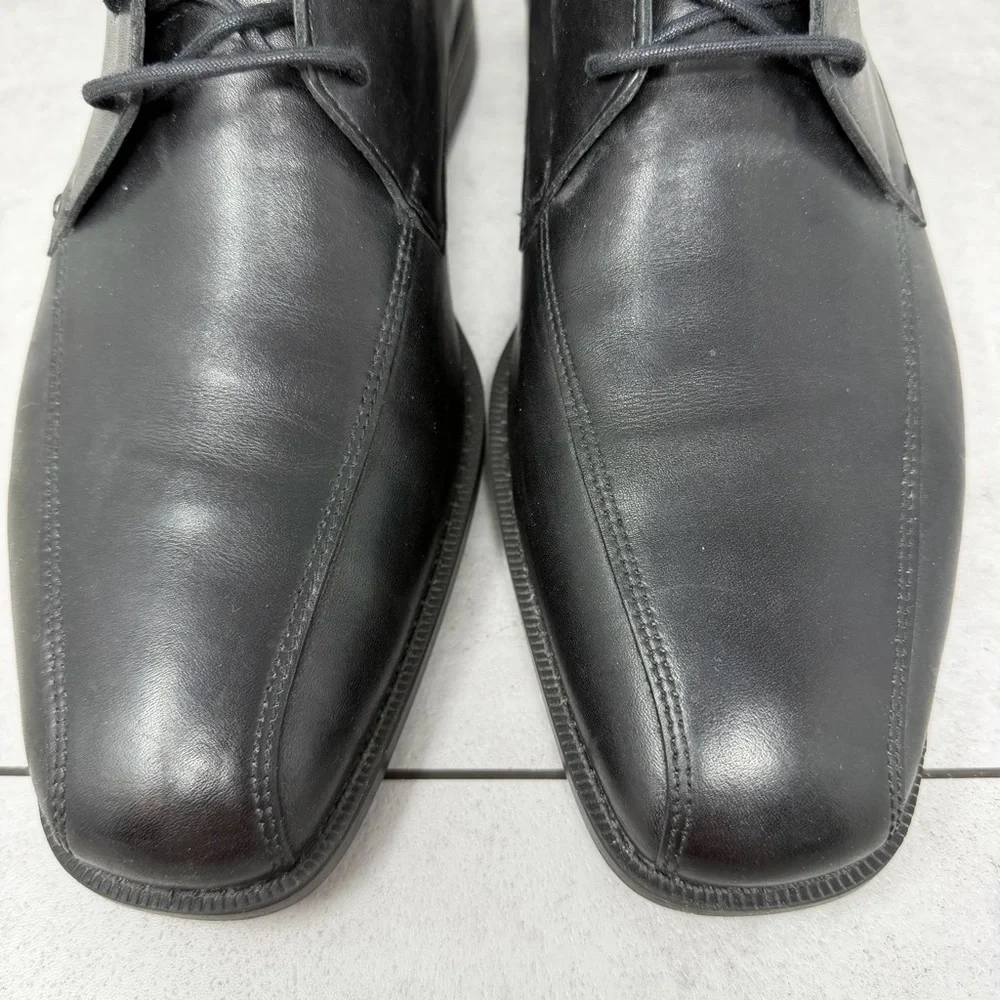 Ecco Men's Classic Black Bike Toe Oxfords Lace Up Leather Size 44